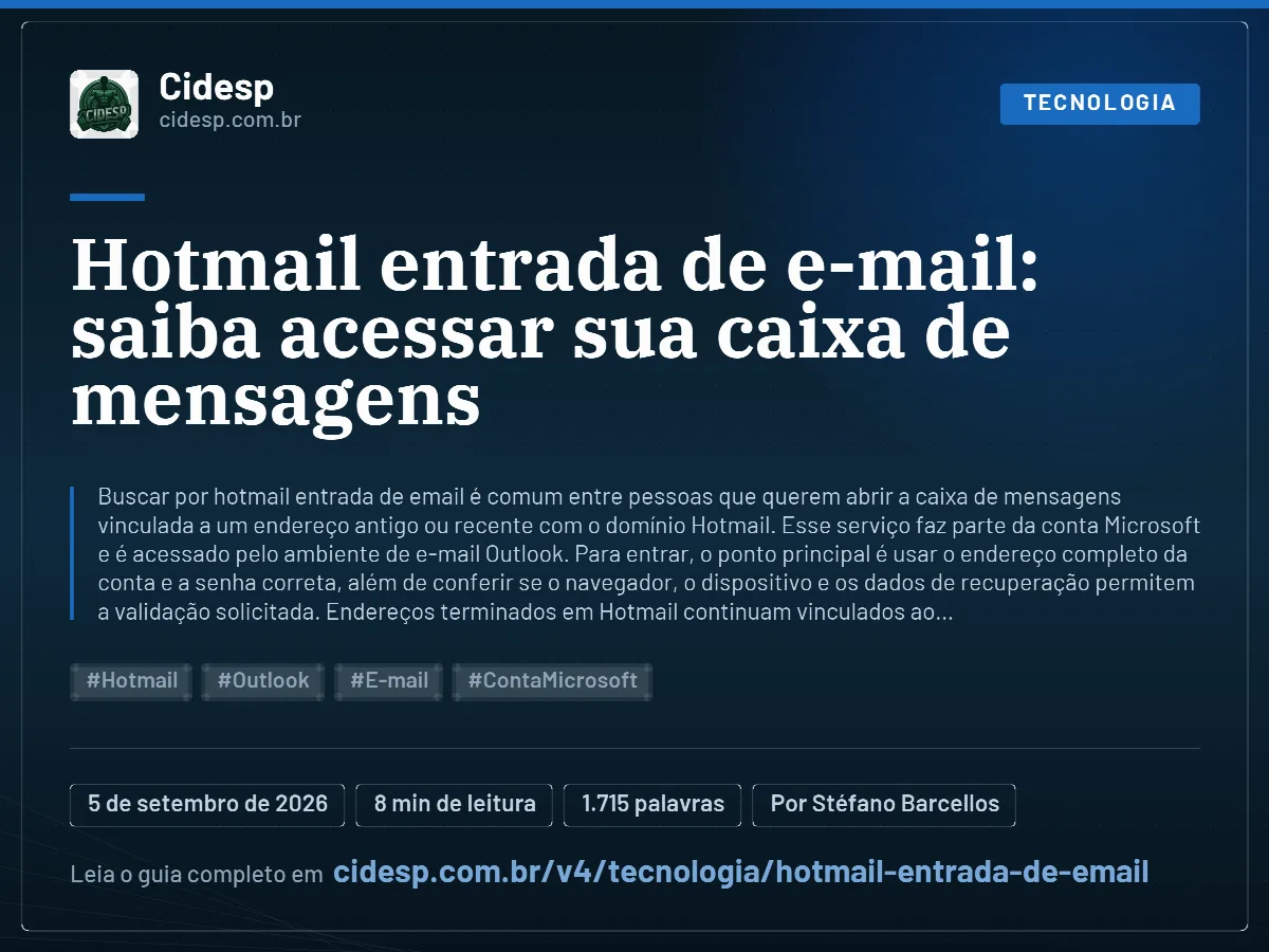Cartão do artigo “Hotmail entrada de e-mail: saiba acessar sua caixa de mensagens”, com resumo, data de publicação e endereço da página.