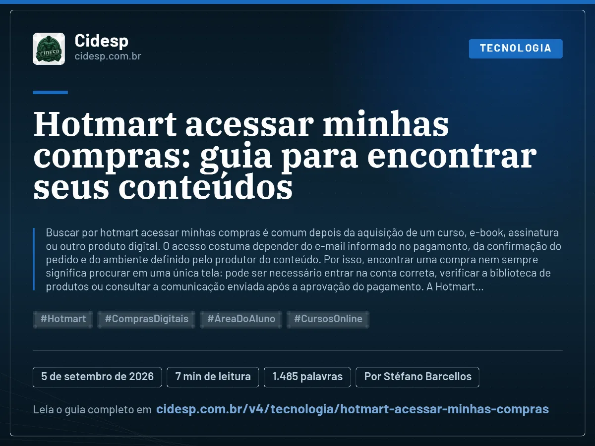 Cartão do artigo “Hotmart acessar minhas compras: guia para encontrar seus conteúdos”, com resumo, data de publicação e endereço da página.