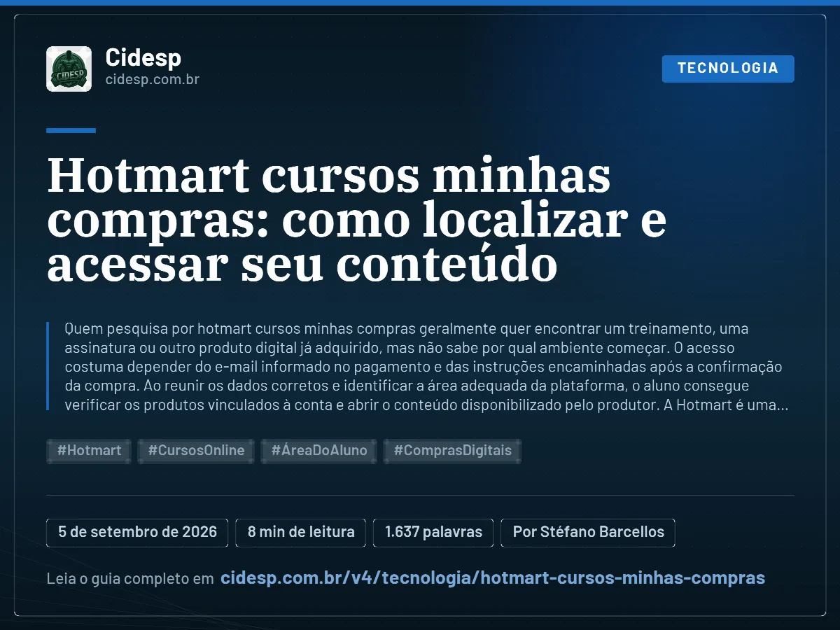 Cartão do artigo “Hotmart cursos minhas compras: como localizar e acessar seu conteúdo”, com resumo, data de publicação e endereço da página.