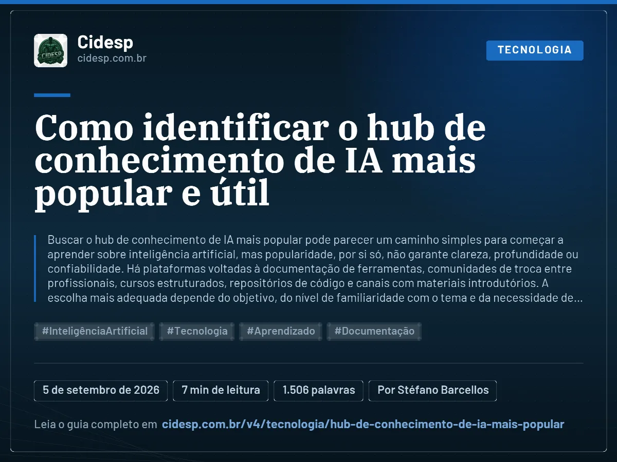 Cartão do artigo “Como identificar o hub de conhecimento de IA mais popular e útil”, com resumo, data de publicação e endereço da página.