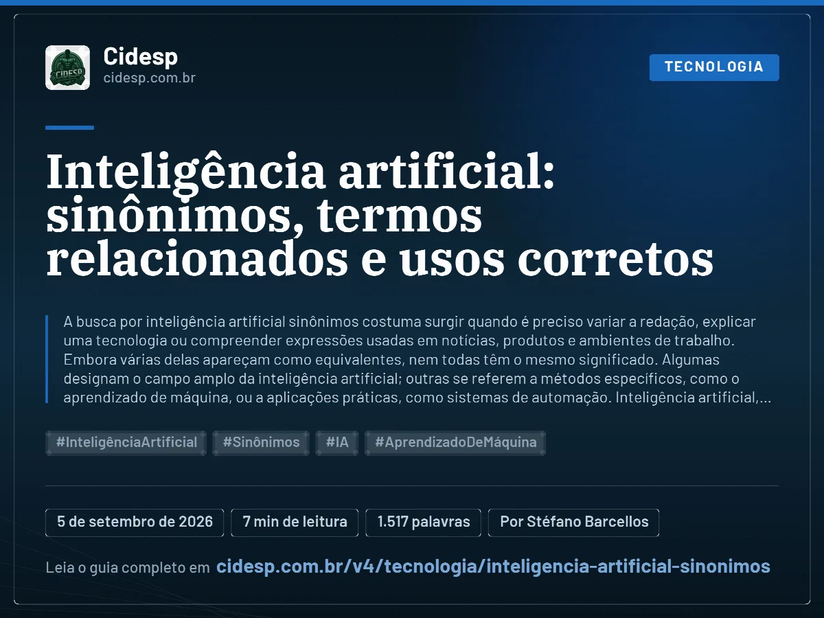 Cartão do artigo “Inteligência artificial: sinônimos, termos relacionados e usos corretos”, com resumo, data de publicação e endereço da página.