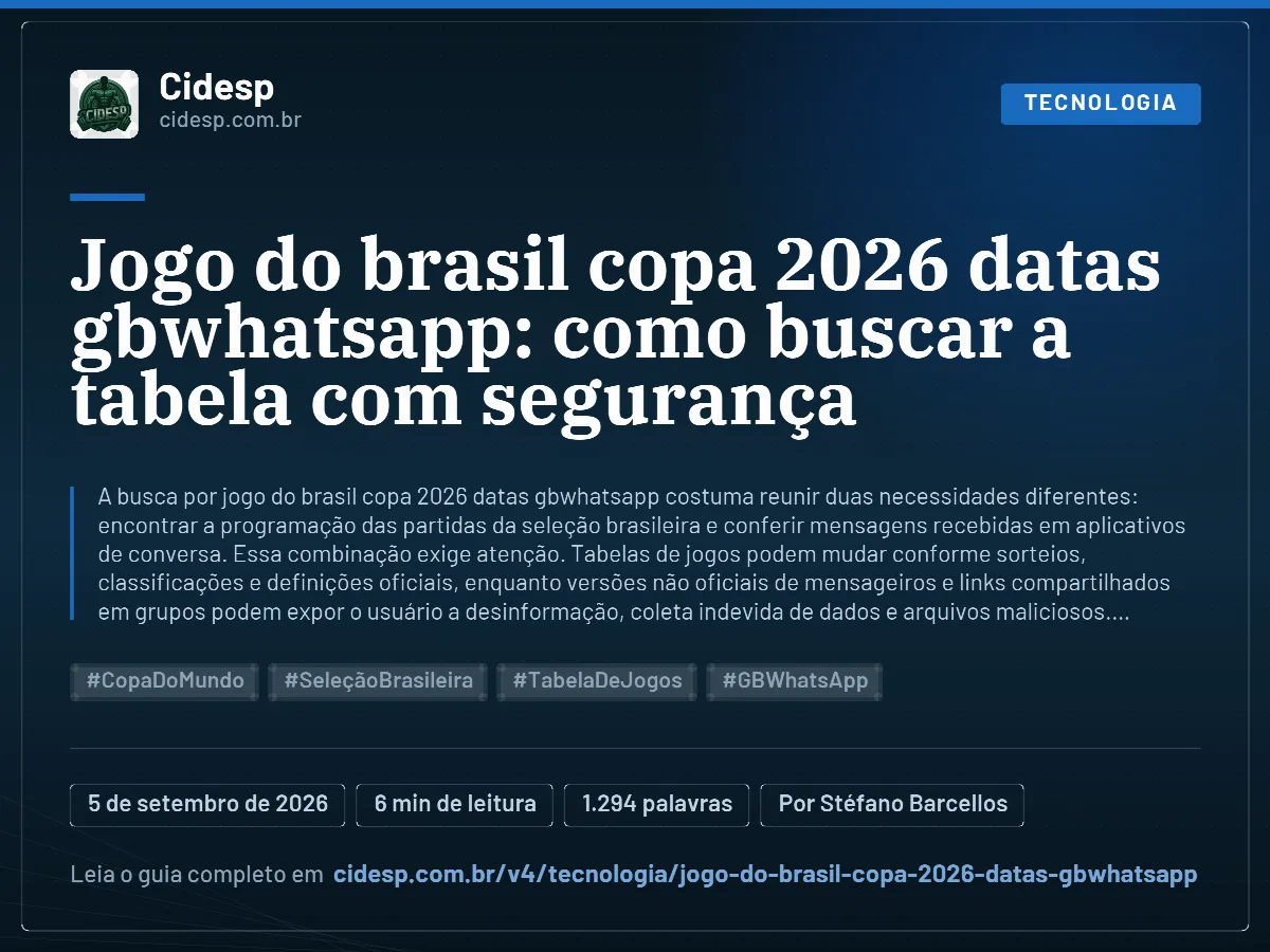 Cartão do artigo “Jogo do brasil copa 2026 datas gbwhatsapp: como buscar a tabela com segurança”, com resumo, data de publicação e endereço da página.