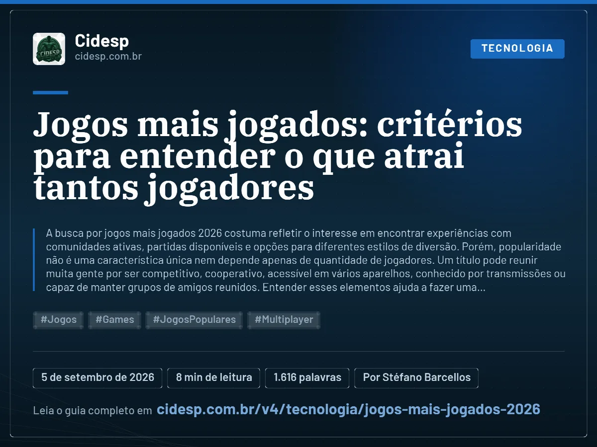 Cartão do artigo “Jogos mais jogados: critérios para entender o que atrai tantos jogadores”, com resumo, data de publicação e endereço da página.