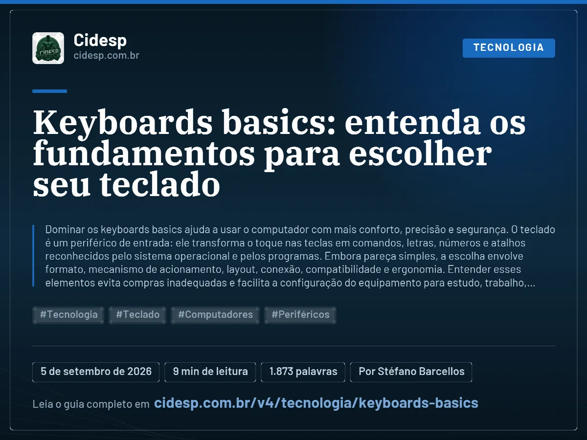 Cartão do artigo “Keyboards basics: entenda os fundamentos para escolher seu teclado”, com resumo, data de publicação e endereço da página.