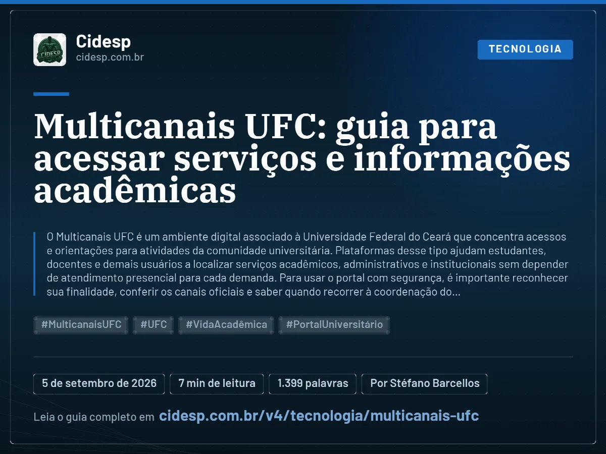 Cartão do artigo “Multicanais UFC: guia para acessar serviços e informações acadêmicas”, com resumo, data de publicação e endereço da página.