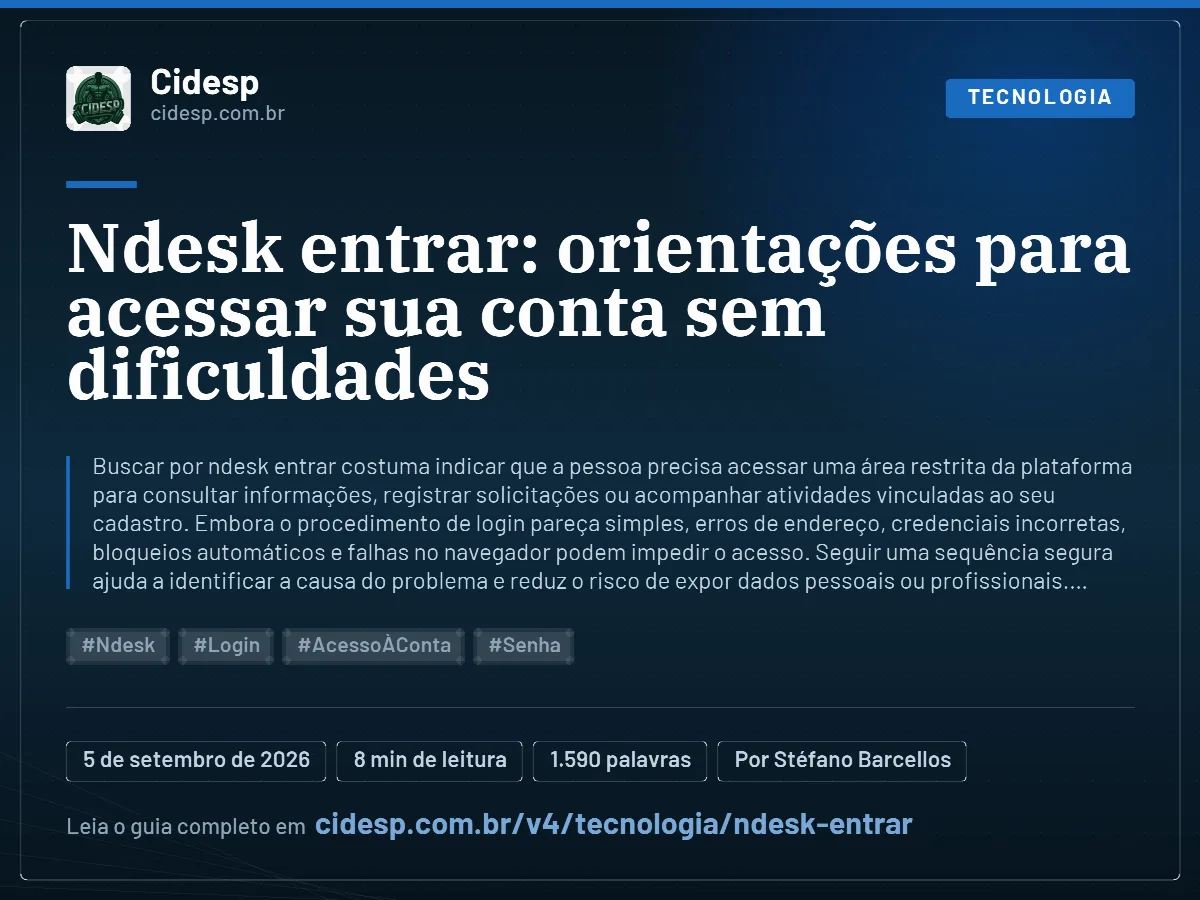 Cartão do artigo “Ndesk entrar: orientações para acessar sua conta sem dificuldades”, com resumo, data de publicação e endereço da página.