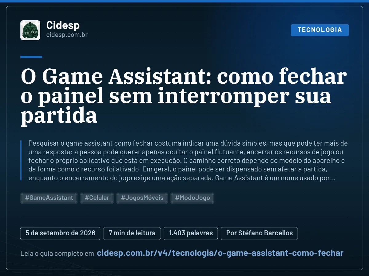 Cartão do artigo “O Game Assistant: como fechar o painel sem interromper sua partida”, com resumo, data de publicação e endereço da página.
