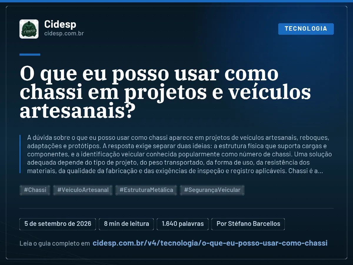 Cartão do artigo “O que eu posso usar como chassi em projetos e veículos artesanais?”, com resumo, data de publicação e endereço da página.