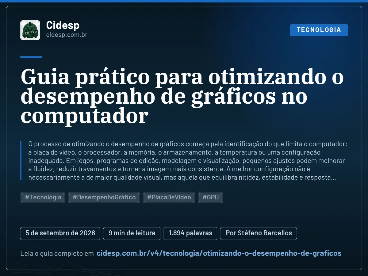 Cartão do artigo “Guia prático para otimizando o desempenho de gráficos no computador”, com resumo, data de publicação e endereço da página.