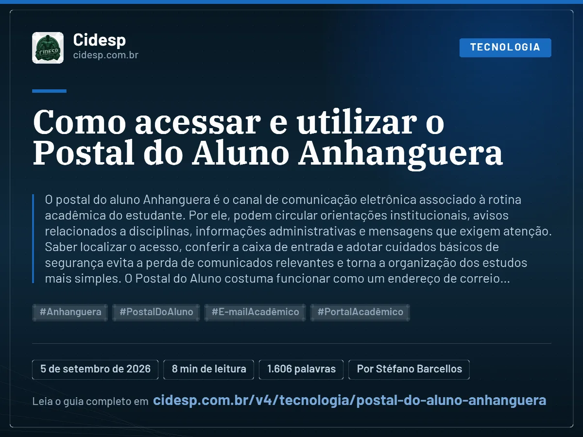 Cartão do artigo “Como acessar e utilizar o Postal do Aluno Anhanguera”, com resumo, data de publicação e endereço da página.