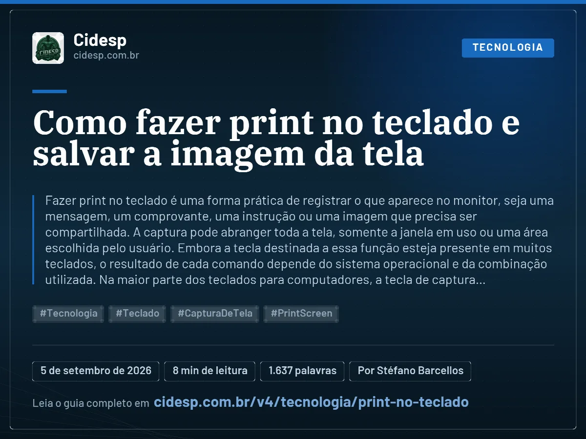 Cartão do artigo “Como fazer print no teclado e salvar a imagem da tela”, com resumo, data de publicação e endereço da página.
