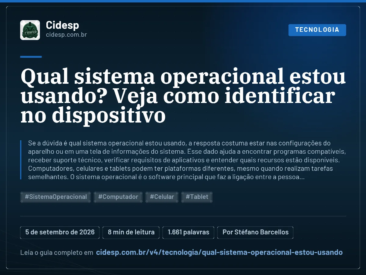 Cartão do artigo “Qual sistema operacional estou usando? Veja como identificar no dispositivo”, com resumo, data de publicação e endereço da página.