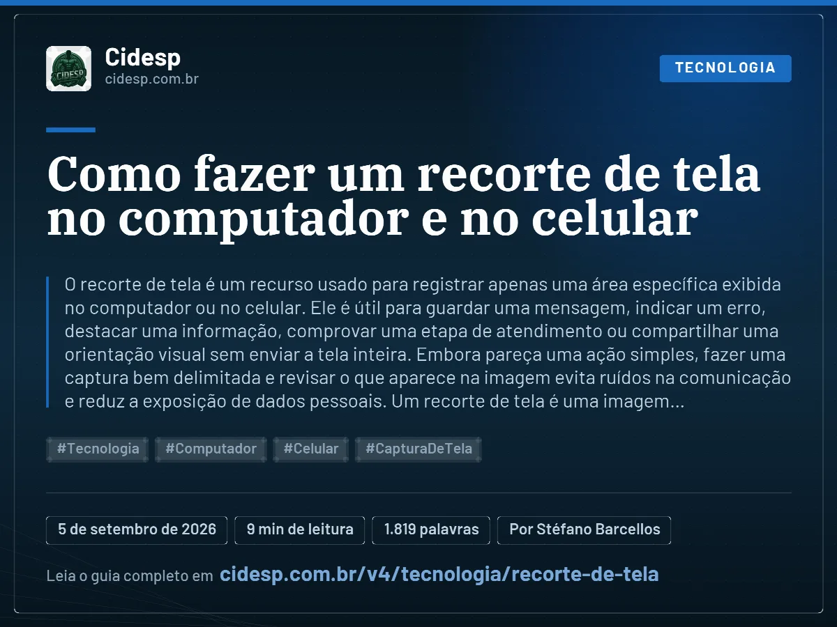 Cartão do artigo “Como fazer um recorte de tela no computador e no celular”, com resumo, data de publicação e endereço da página.