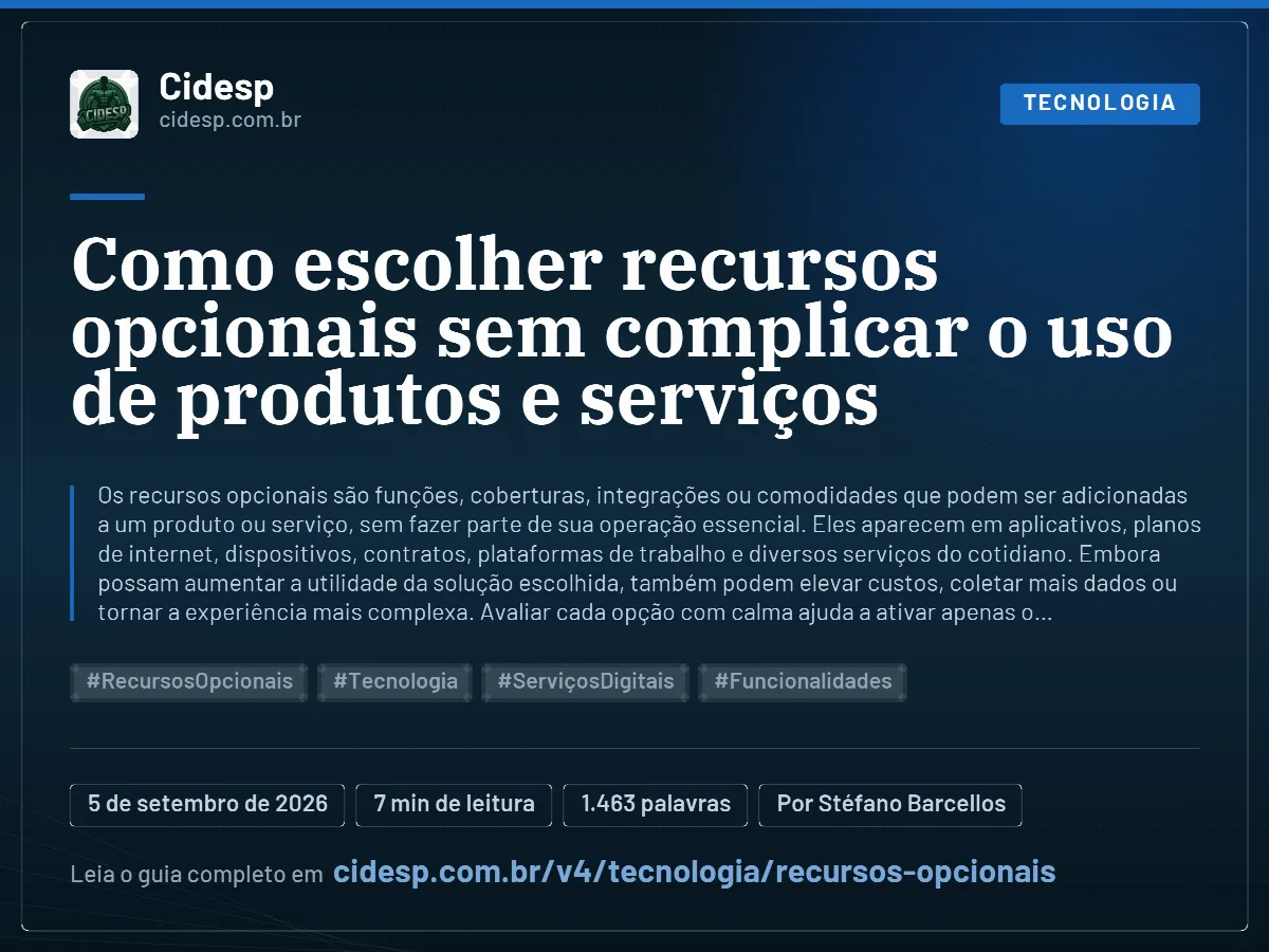 Cartão do artigo “Como escolher recursos opcionais sem complicar o uso de produtos e serviços”, com resumo, data de publicação e endereço da página.