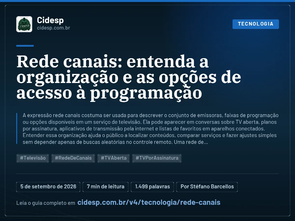Cartão do artigo “Rede canais: entenda a organização e as opções de acesso à programação”, com resumo, data de publicação e endereço da página.