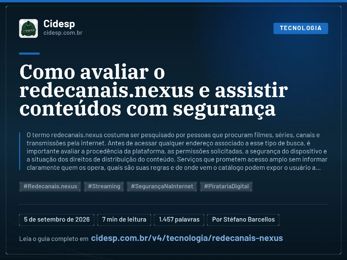 Cartão do artigo “Como avaliar o redecanais.nexus e assistir conteúdos com segurança”, com resumo, data de publicação e endereço da página.