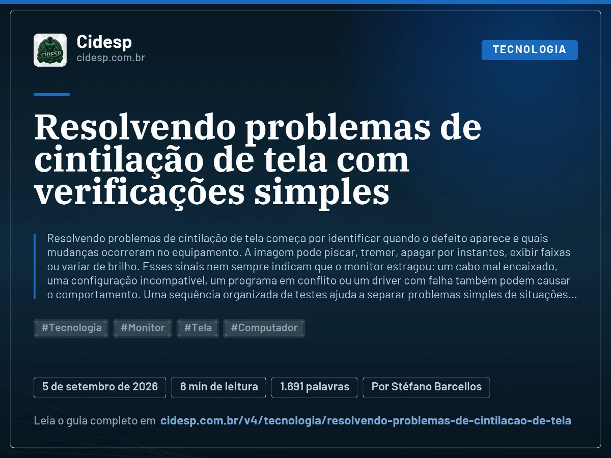 Cartão do artigo “Resolvendo problemas de cintilação de tela com verificações simples”, com resumo, data de publicação e endereço da página.