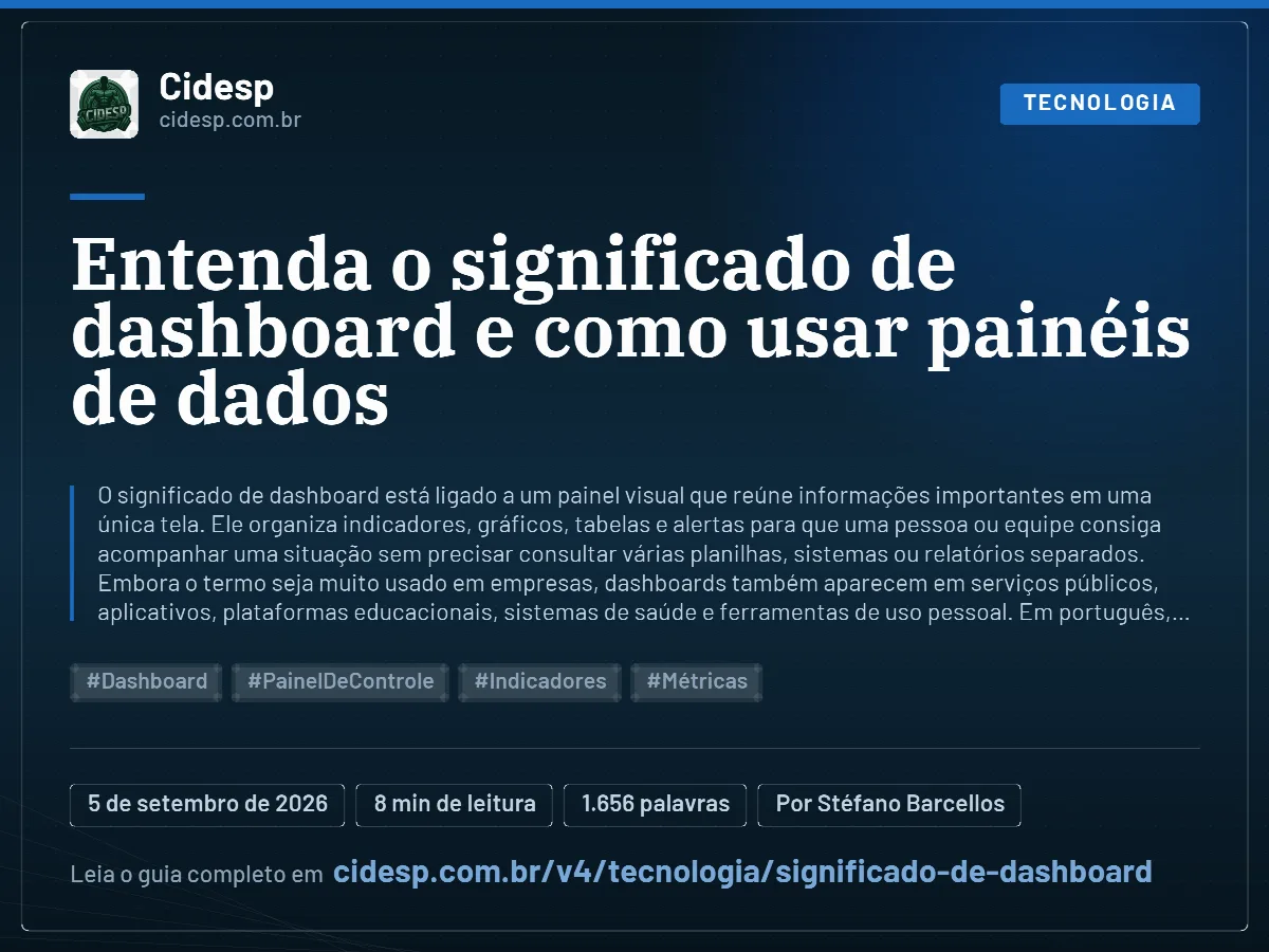 Cartão do artigo “Entenda o significado de dashboard e como usar painéis de dados”, com resumo, data de publicação e endereço da página.