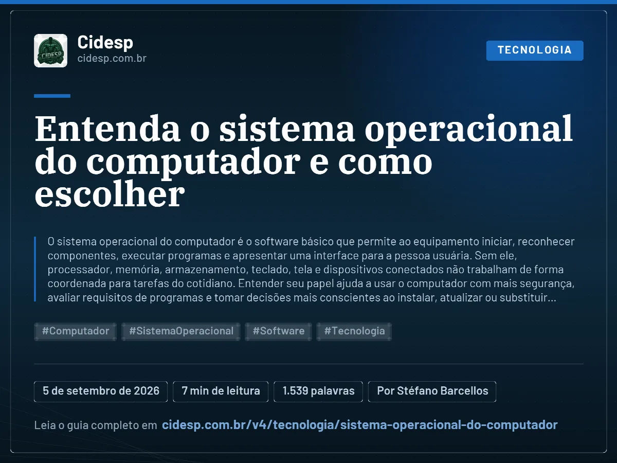 Cartão do artigo “Entenda o sistema operacional do computador e como escolher”, com resumo, data de publicação e endereço da página.