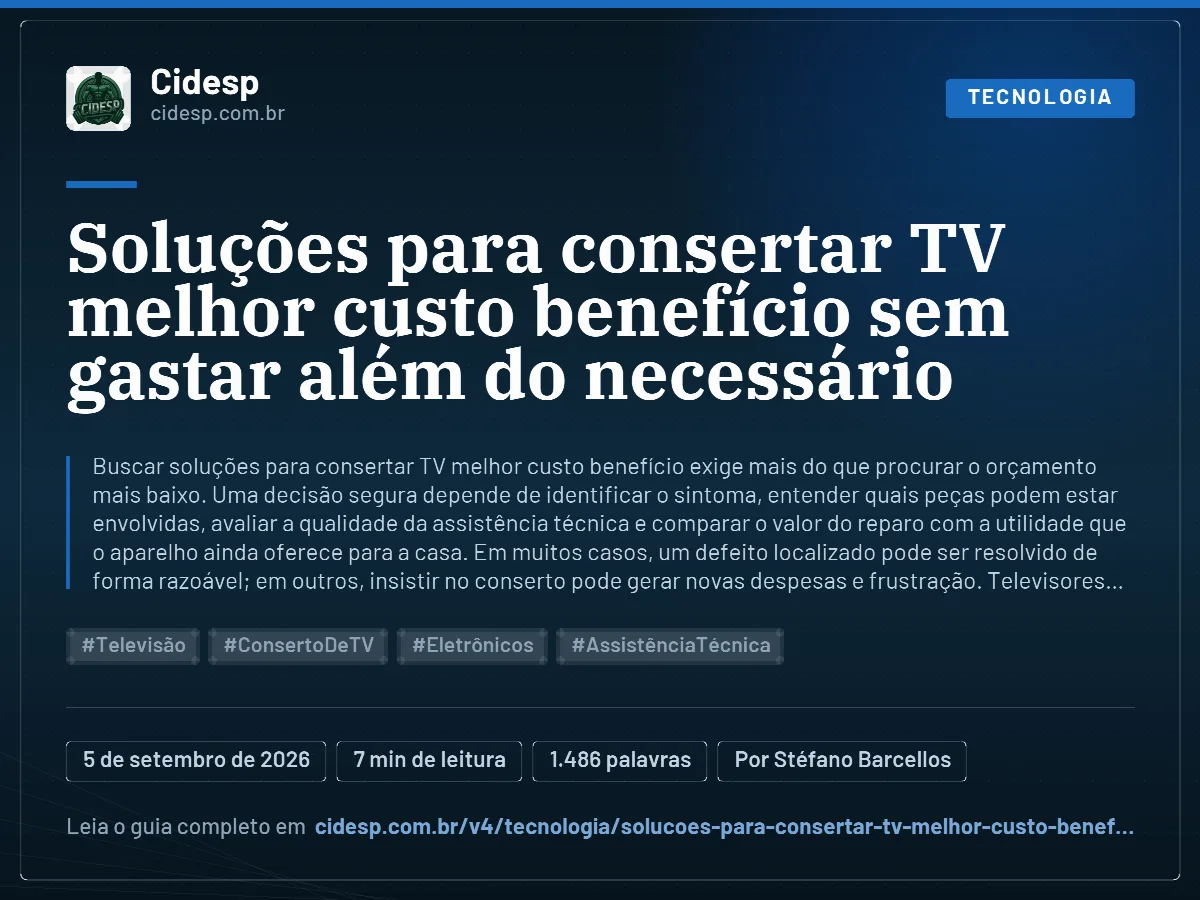 Cartão do artigo “Soluções para consertar TV melhor custo benefício sem gastar além do necessário”, com resumo, data de publicação e endereço da página.