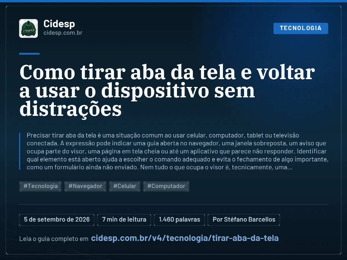 Cartão do artigo “Como tirar aba da tela e voltar a usar o dispositivo sem distrações”, com resumo, data de publicação e endereço da página.