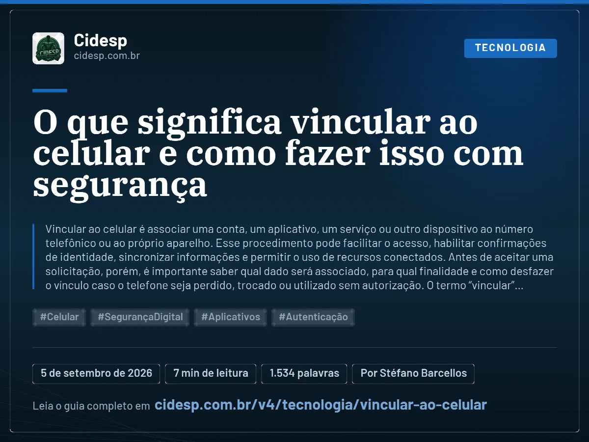 Cartão do artigo “O que significa vincular ao celular e como fazer isso com segurança”, com resumo, data de publicação e endereço da página.