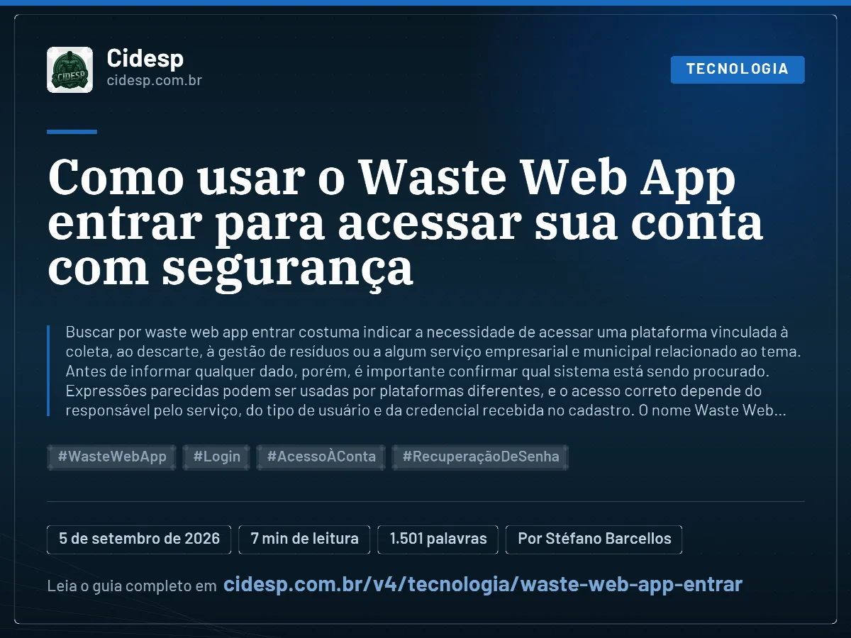 Cartão do artigo “Como usar o Waste Web App entrar para acessar sua conta com segurança”, com resumo, data de publicação e endereço da página.