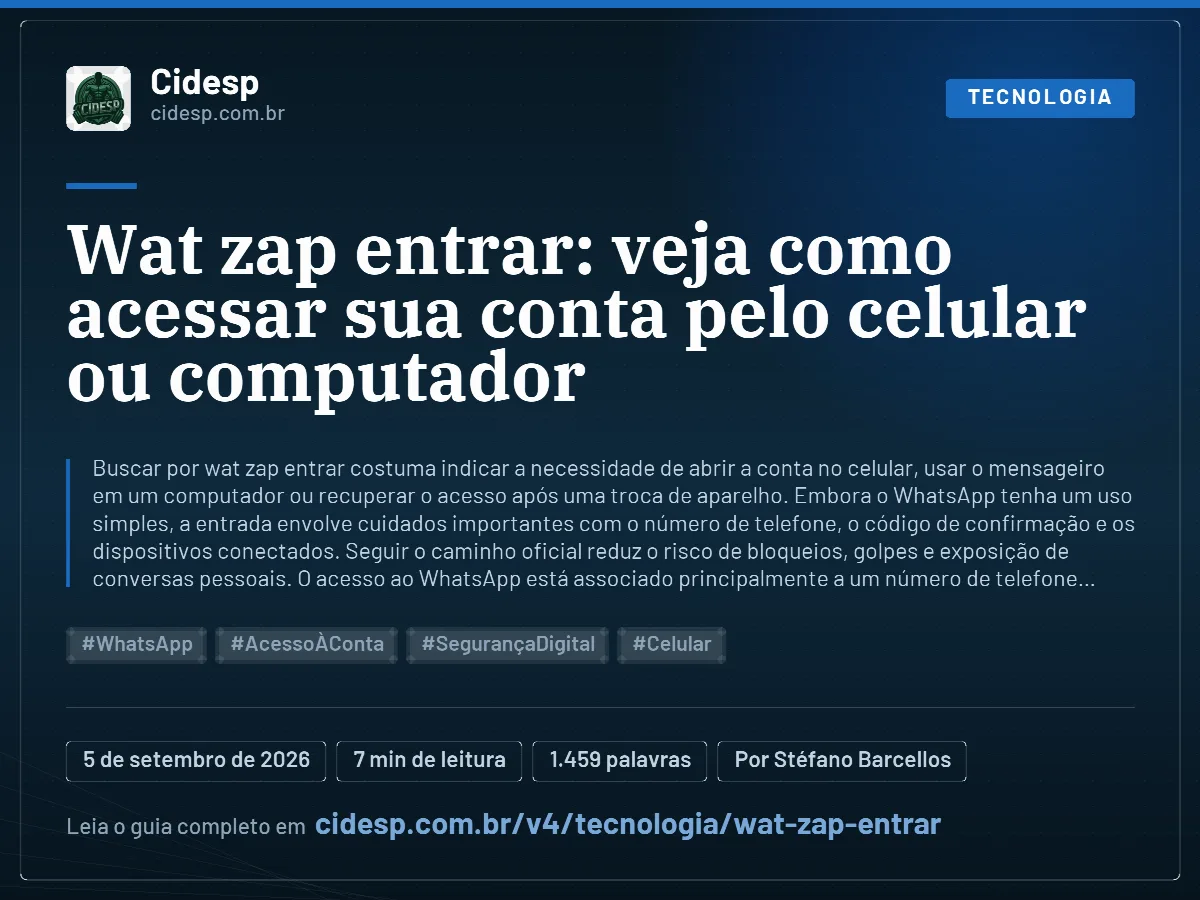 Cartão do artigo “Wat zap entrar: veja como acessar sua conta pelo celular ou computador”, com resumo, data de publicação e endereço da página.