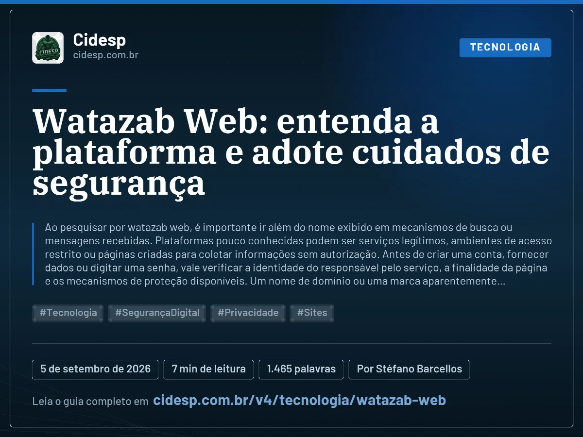 Cartão do artigo “Watazab Web: entenda a plataforma e adote cuidados de segurança”, com resumo, data de publicação e endereço da página.