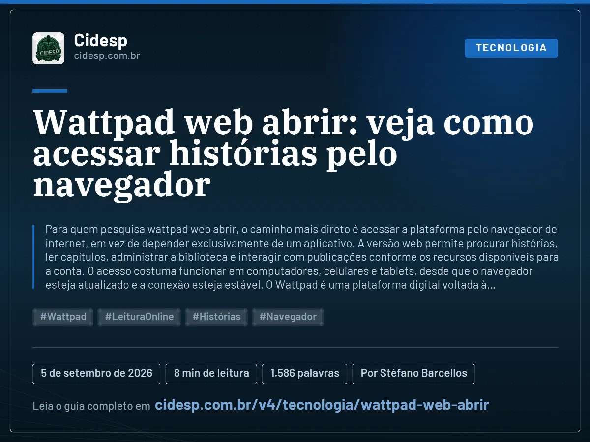 Cartão do artigo “Wattpad web abrir: veja como acessar histórias pelo navegador”, com resumo, data de publicação e endereço da página.