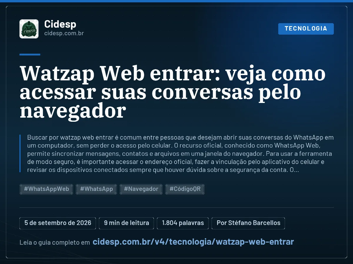Cartão do artigo “Watzap Web entrar: veja como acessar suas conversas pelo navegador”, com resumo, data de publicação e endereço da página.