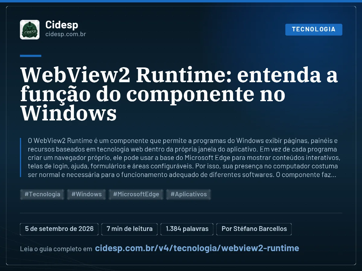 Cartão do artigo “WebView2 Runtime: entenda a função do componente no Windows”, com resumo, data de publicação e endereço da página.