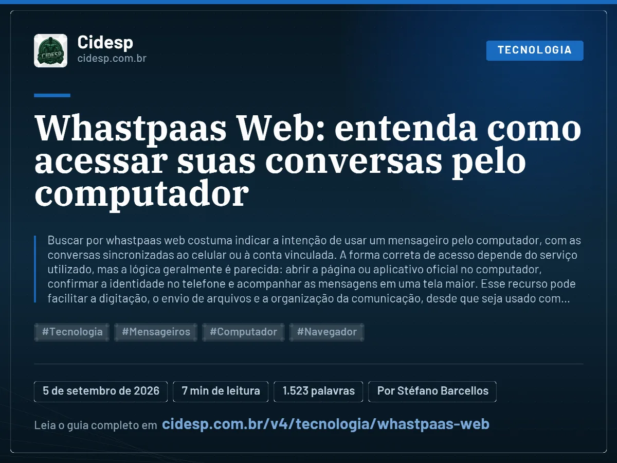 Cartão do artigo “Whastpaas Web: entenda como acessar suas conversas pelo computador”, com resumo, data de publicação e endereço da página.