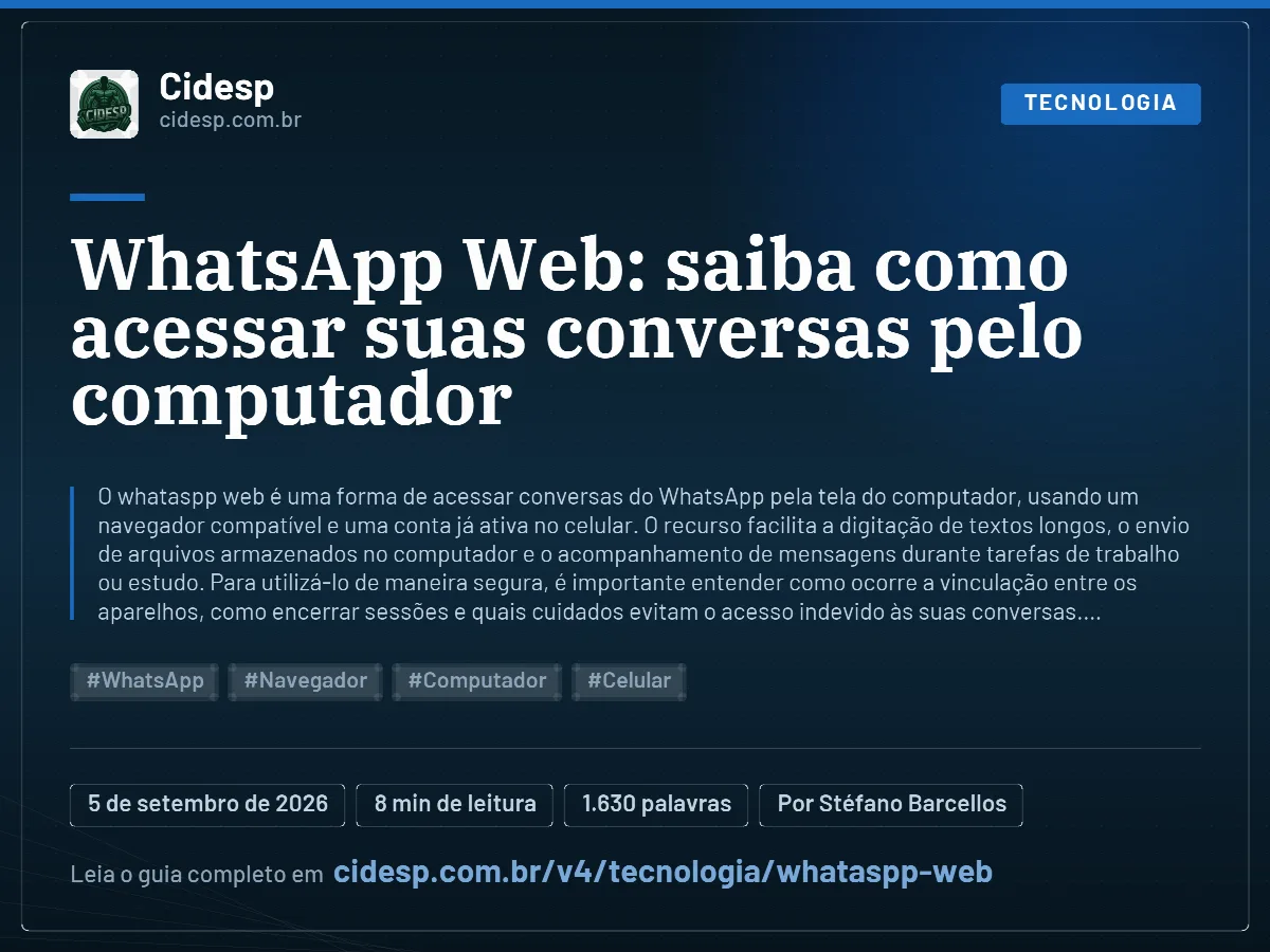 Cartão do artigo “WhatsApp Web: saiba como acessar suas conversas pelo computador”, com resumo, data de publicação e endereço da página.