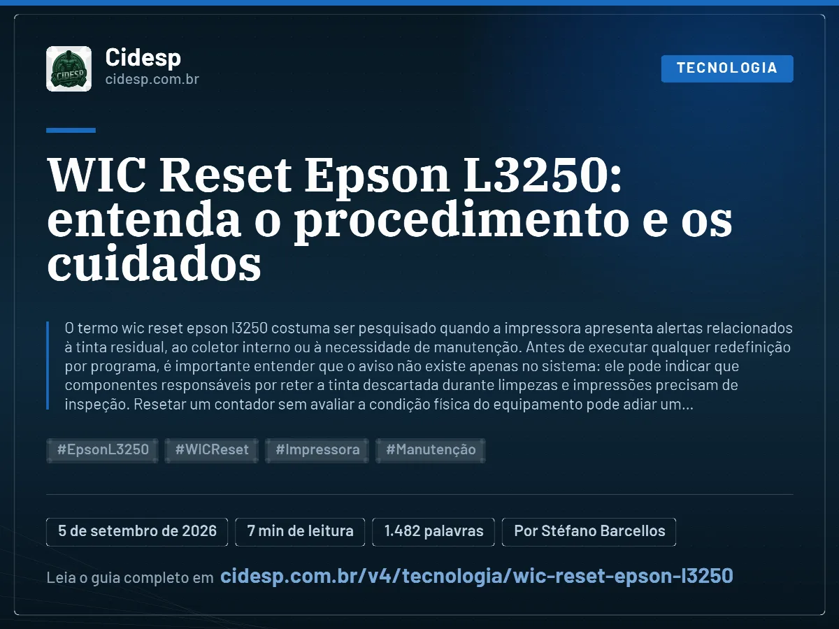 Cartão do artigo “WIC Reset Epson L3250: entenda o procedimento e os cuidados”, com resumo, data de publicação e endereço da página.