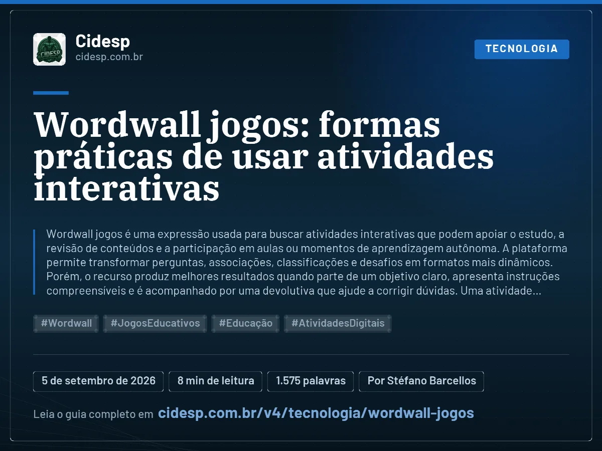 Cartão do artigo “Wordwall jogos: formas práticas de usar atividades interativas”, com resumo, data de publicação e endereço da página.