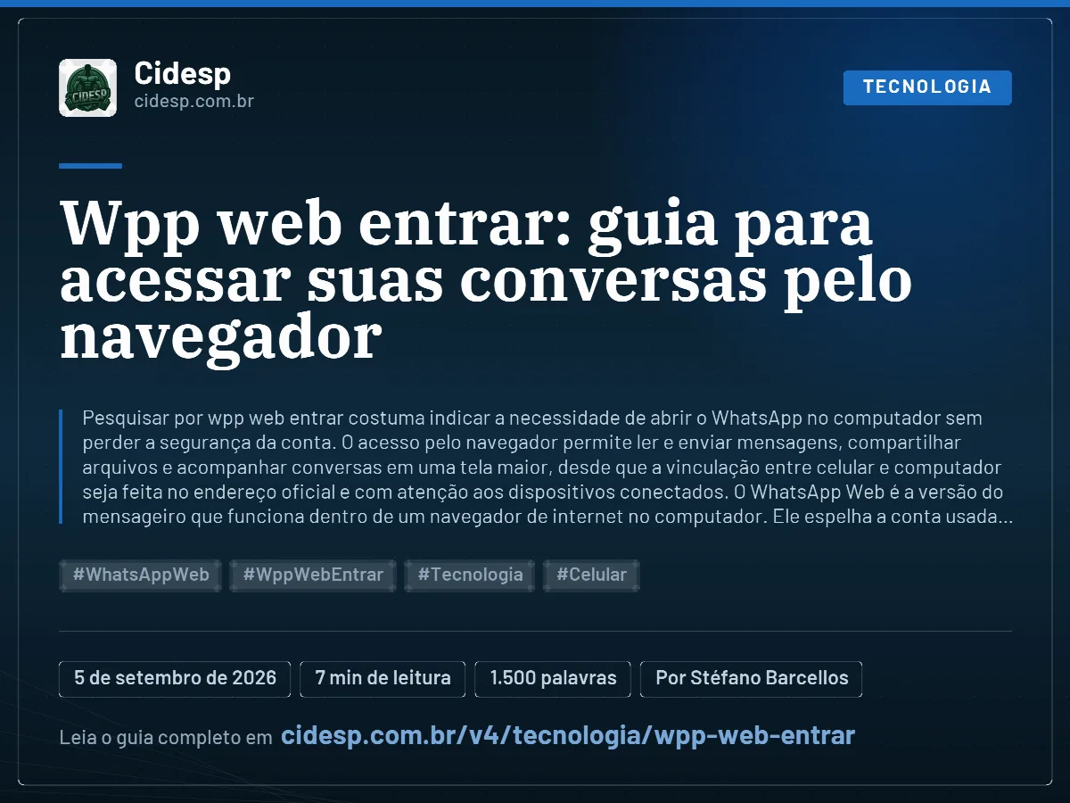 Cartão do artigo “Wpp web entrar: guia para acessar suas conversas pelo navegador”, com resumo, data de publicação e endereço da página.