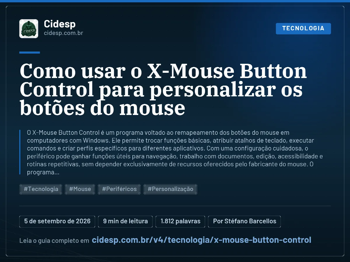 Cartão do artigo “Como usar o X-Mouse Button Control para personalizar os botões do mouse”, com resumo, data de publicação e endereço da página.